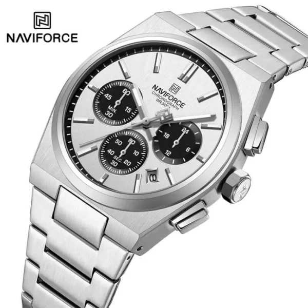 NaviForce NF8048 PRX Stopwatch Chronograph Watch for Men - Silver