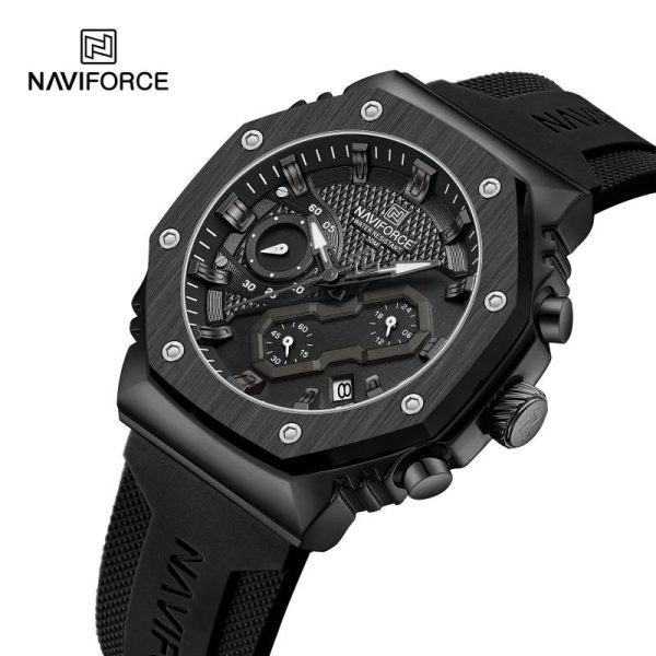 NaviForce NF8035 Men's Fashion Chronograph Date Display Silicone Strap Watch - Black