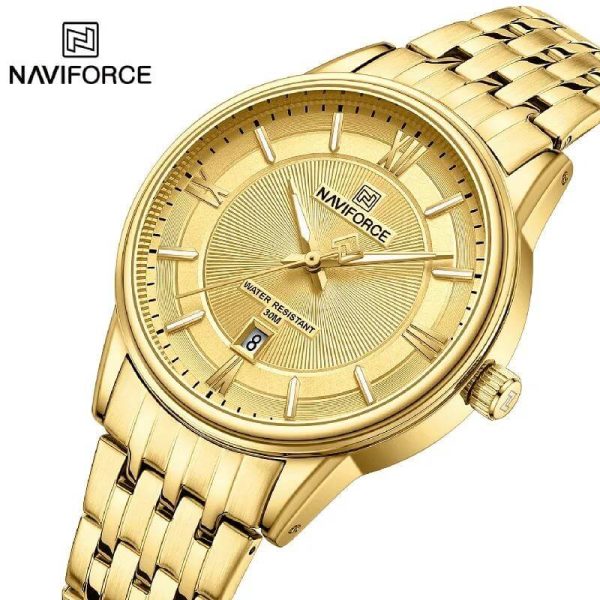 NaviForce NF8040 Classic Luxury Quartz Date Display Stainless Steel Watch For Men - Golden