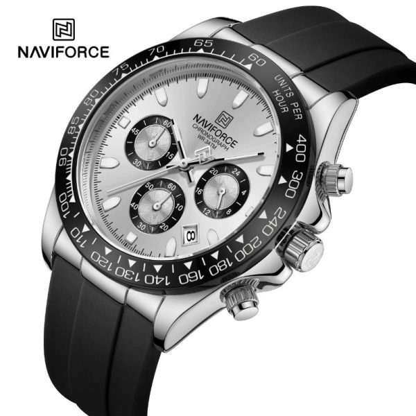 NaviForce NF8054 Luxury Fashion Chronograph Date Display Silicon Strap Watch For Men - White/Black