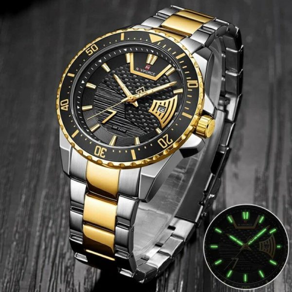 NAVIFORCE NF9191 Men's Classic Stainless Steel Luminous Analog Casual Watch - Golden/Silver - Image 3