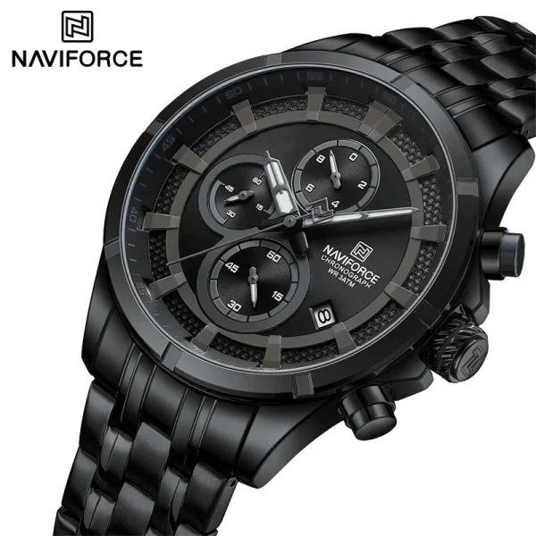 NaviForce NF8046 Business Chronograph Lumnious Date Display Stainless Steel Watch For Men - Black