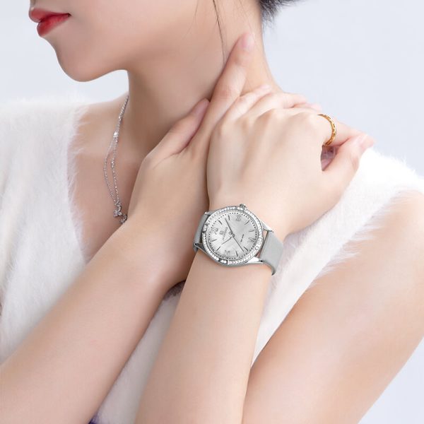 NaviForce NF5028 Women's Fashion Rhinestone Surrounded Roman Numeral Index Leather Quartz Watch - Grey - Image 2