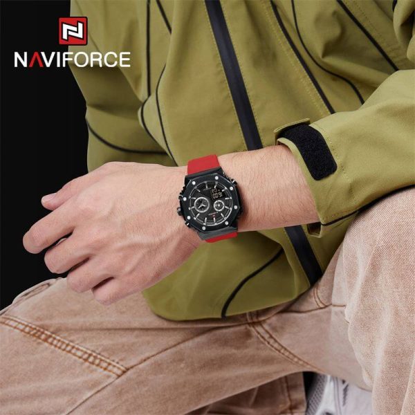 NaviForce NF9216T Men's Dynamic Dual Display Polygonal Bezel Luminous Silicone Strap Watch - Red - Image 2