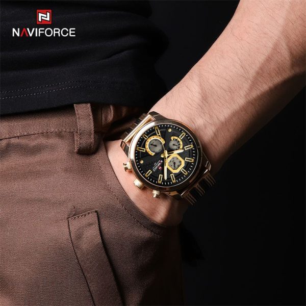 NaviForce NF9211 Men's Fashion Chronograph Day Date Display Stainless Steel Mesh Luminous Watch - Golden/Black - Image 2