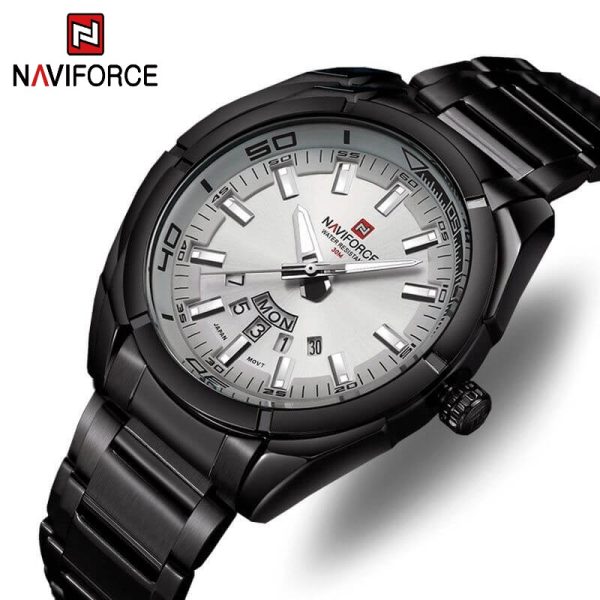 NaviForce NF9038 Date/Day Function Stainless Steel Watch – White/Black