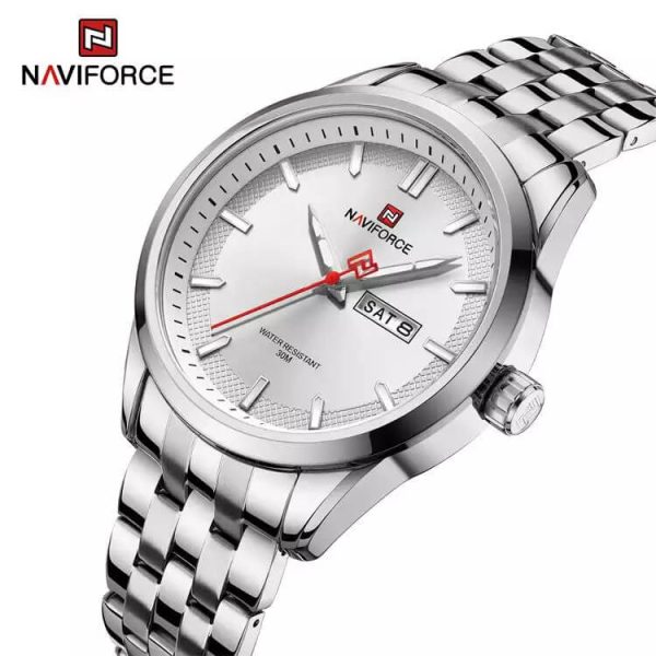 NaviForce NF9203 Men's Casual Day Date Display Stainless Steel Luminous Quartz Watch - Silver