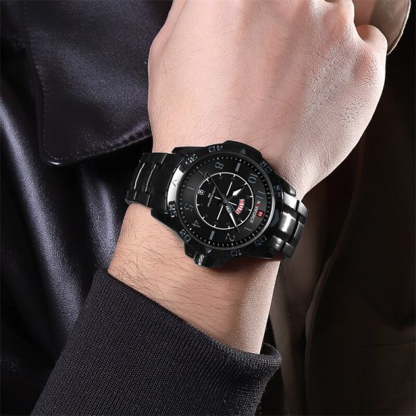 NaviForce NF9204 Stylish Day Date Display Stainless Steel Military Watch For Men - Black - Image 2