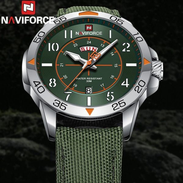 NaviForce NF9204 Stylish Day Date Display Nylon Strap Military Watch For Men - Green - Image 3