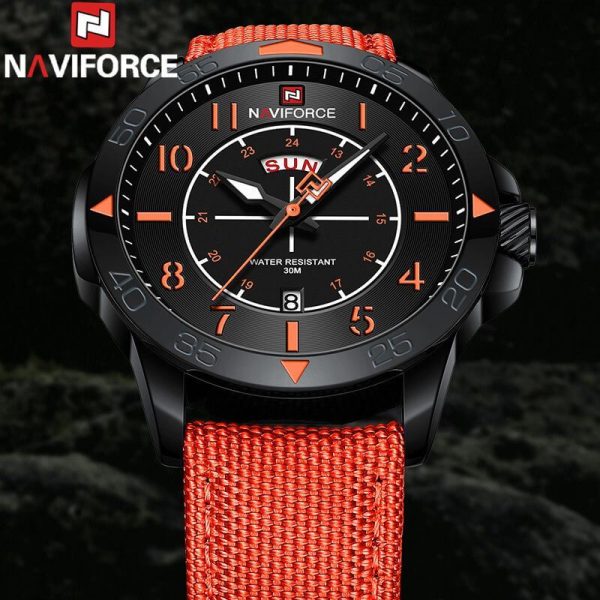 NaviForce NF9204 Stylish Day Date Display Nylon Strap Military Watch For Men - Red - Image 3