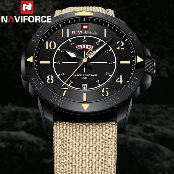 NaviForce NF9204 Stylish Day Date Display Nylon Strap Military Watch For Men - Brown - Image 3