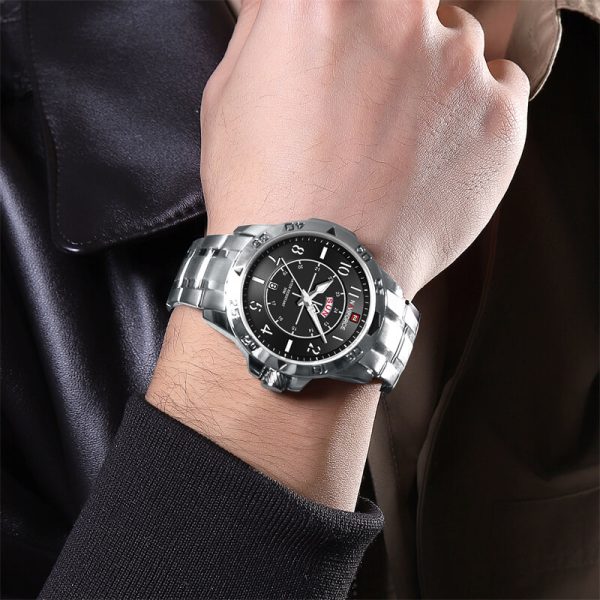 NaviForce NF9204 Stylish Day Date Display Stainless Steel Military Watch For Men - Silver - Image 2