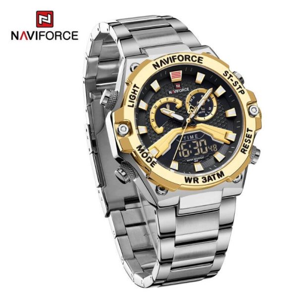 NaviForce NF9207 Fashion Digital Analog Complete Calendar Stainless Steel Watch For Men - Golden/Silver