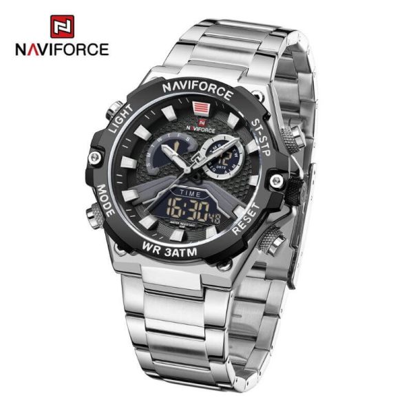 NaviForce NF9207 Fashion Digital Analog Complete Calendar Stainless Steel Watch For Men - Silver/Black