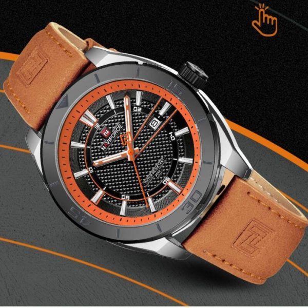 NaviForce NF9209 Fashion Sport Creative Design Date Display Luminous Leather Strap Quartz Watch For Men - Orange - Image 4