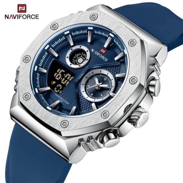 NaviForce NF9216T Men's Dynamic Dual Display Polygonal Bezel Luminous Silicone Strap Watch - Blue