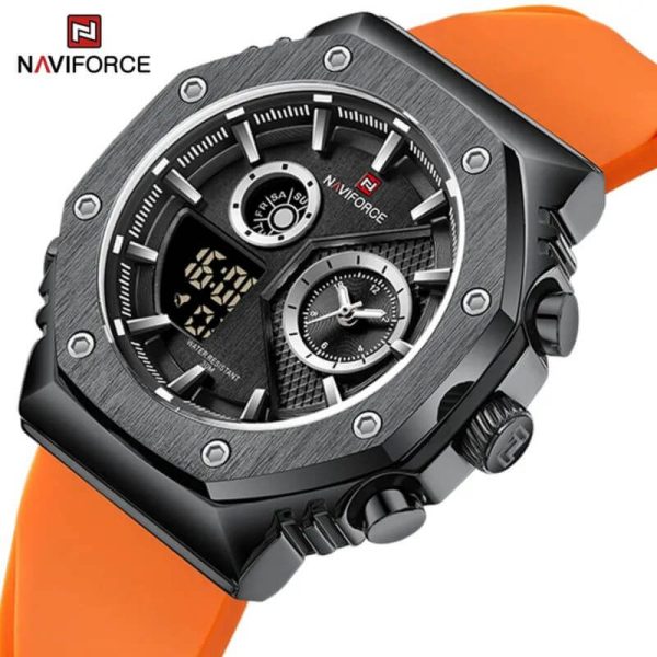 NaviForce NF9216T Men's Dynamic Dual Display Polygonal Bezel Luminous Silicone Strap Watch - Orange