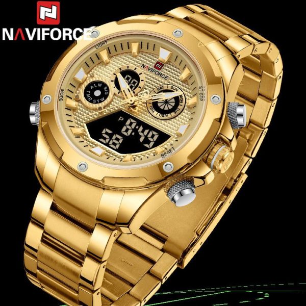 NaviForce NF9217 Men's Dynamic Dual Display Multifunction Stainless Steel Watch - Golden - Image 3