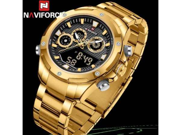 NaviForce NF9217 Men's Dynamic Dual Display Multifunction Stainless Steel Watch - Golden/Black - Image 3