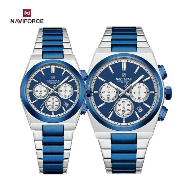 NaviForce NF8048 PRX Stopwatch Chronograph Couple Watch - Blue/Silver