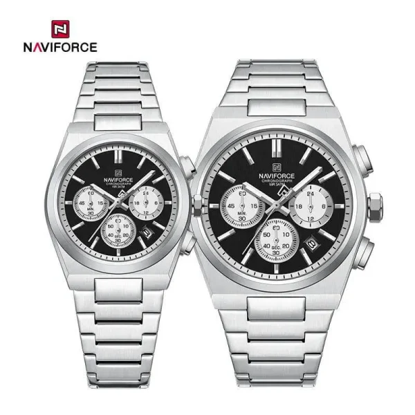 NaviForce NF8048 PRX Stopwatch Chronograph Couple Watch -  Black/Silver