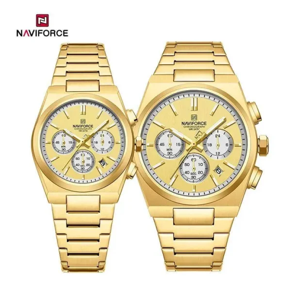 NaviForce NF8048 PRX Stopwatch Chronograph Couple Watch - Golden