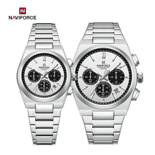 NaviForce NF8048 PRX Stopwatch Chronograph Couple Watch -  Silver