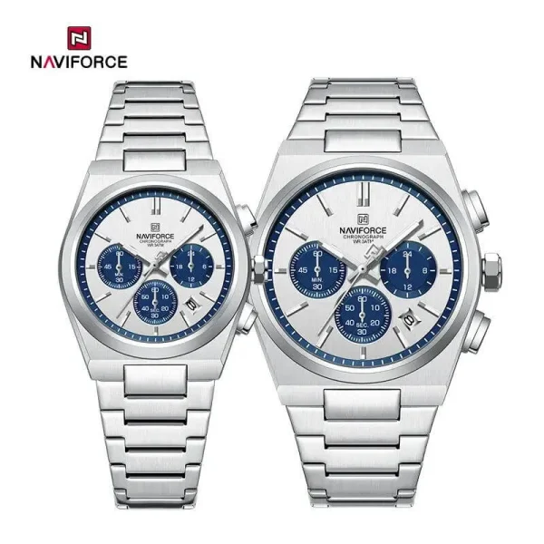 NaviForce NF8048 PRX Stopwatch Chronograph Couple Watch -  White/Blue