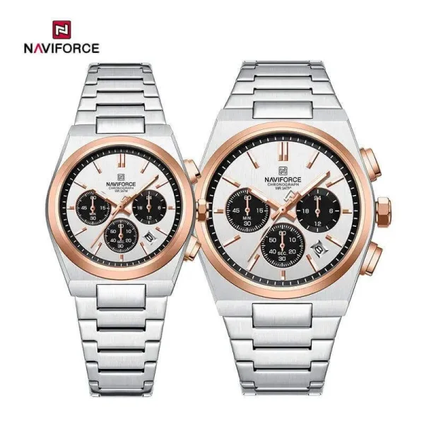 NaviForce NF8048 PRX Stopwatch Chronograph Couple Watch -  Silver/Rosegold