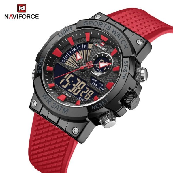 NaviForce NF9219 Dual Display Polygonal Case Analog Digital Silicon Strap Watch For Men - Red