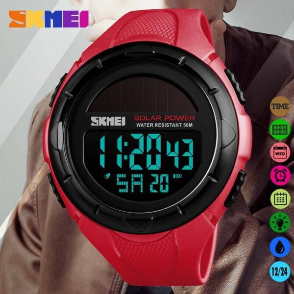 SKMEI 1405 Solar Power LED Digital 50M Waterproof Luminous Watch - Red - Image 2