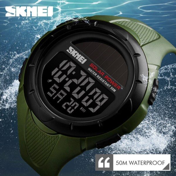 SKMEI 1405 Solar Power LED Digital 50M Waterproof Luminous Watch - Green - Image 2