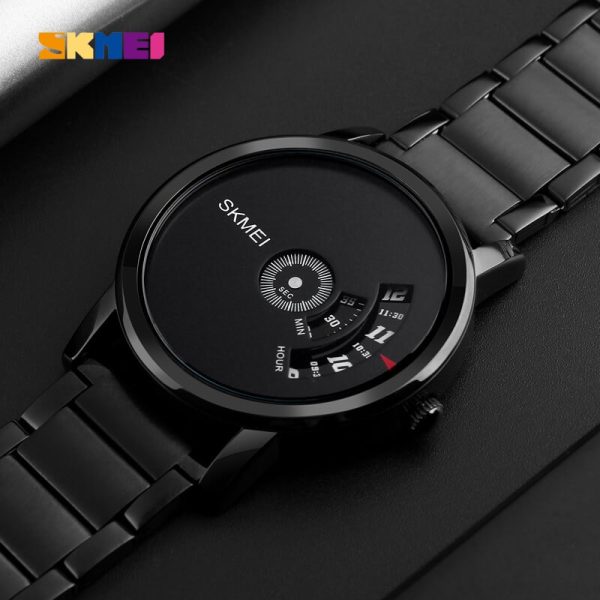 SKMEI 1260 Luxury Stainless Steel Unique Dial Unisex Watch - Black - Image 3