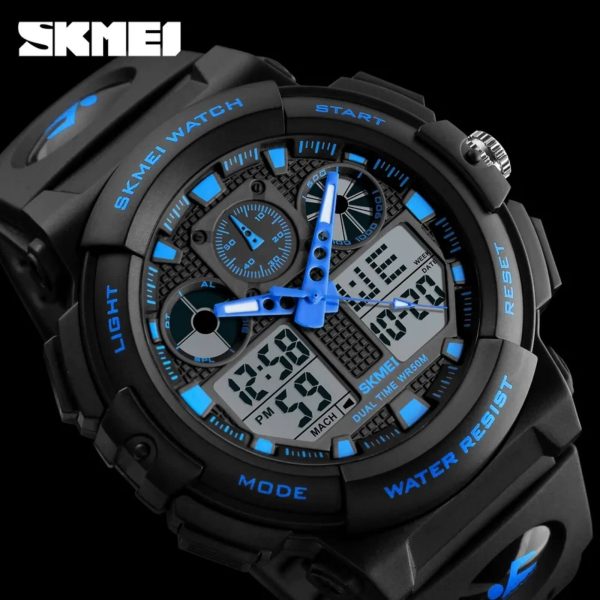 SKMEI 1270 Digital Analog Multifunction Men's Military Outdoor Chrono EL Light Display Sport Watch - Blue/Black - Image 2