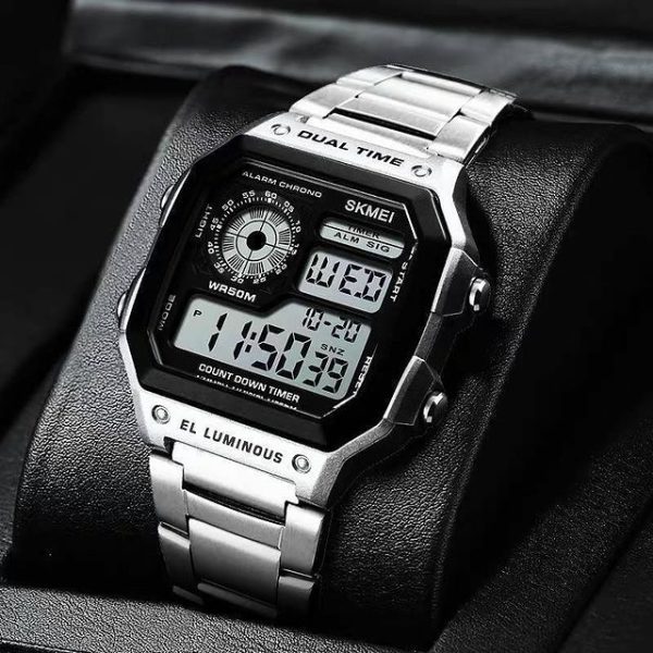 SKMEI  1335 Dual Time Digital Chronograph Watch For Men - Silver - Image 3