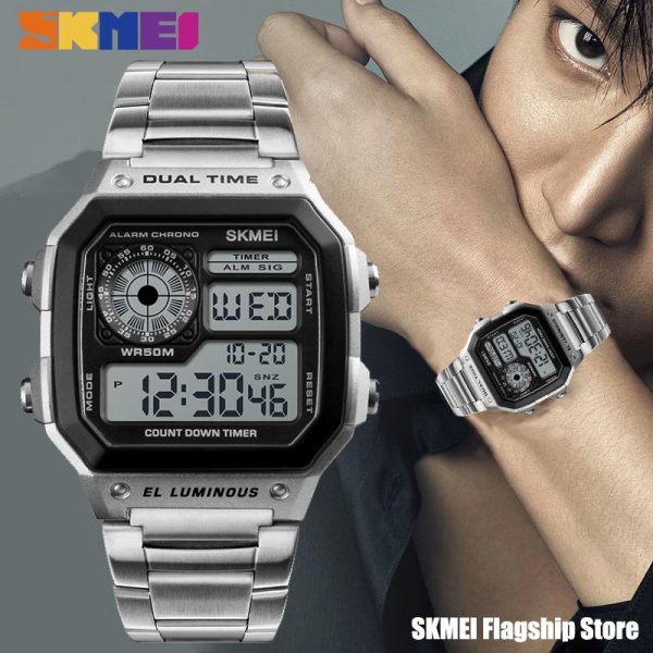 SKMEI  1335 Dual Time Digital Chronograph Watch For Men - Silver