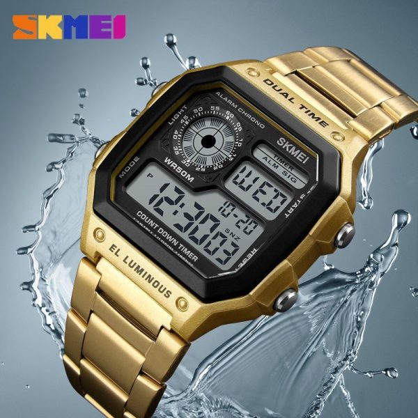 SKMEI  1335 Dual Time Digital Chronograph Watch For Men - Golden