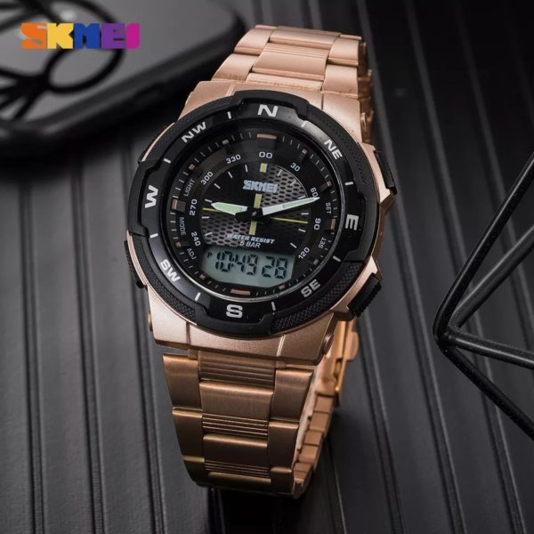 SKMEI 1370 Double Time Stainless Steel Business Watch - RoseGold - Image 3