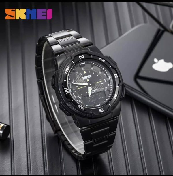 SKMEI 1370 Double Time Stainless Steel Business Watch - Black - Image 3