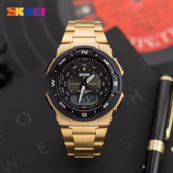 SKMEI 1370 Double Time Stainless Steel Business Watch - Golden - Image 2