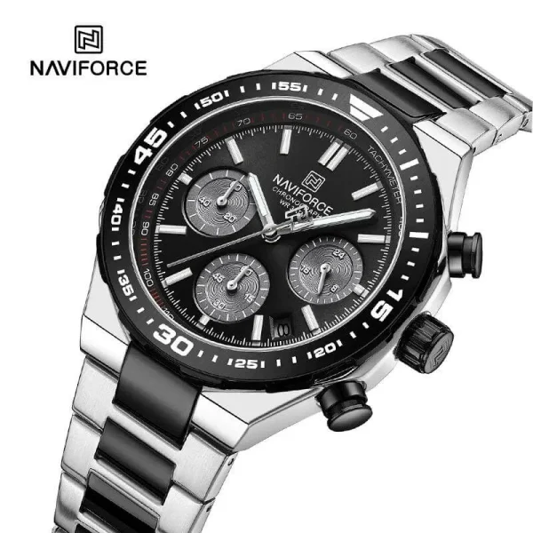 NaviForce NF8049 Men's Business Casual Stainless Steel Chronograph Date Display Watch - Black/Silver