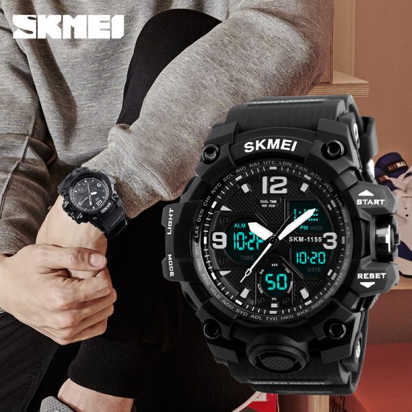 SKMEI 1155 Military Dual Time Multifunction Sporty Waterproof Mud Master Watch for Men - Black - Image 2