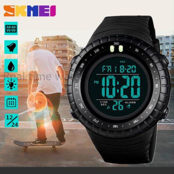 SKMEI 1420 Men's Outdoor Multifunction Countdown LED Digital PU Strap Watch - Black - Image 2