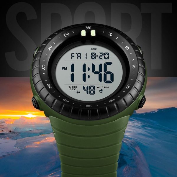 SKMEI 1420 Men's Outdoor Multifunction Countdown LED Digital PU Strap Watch - Green - Image 2