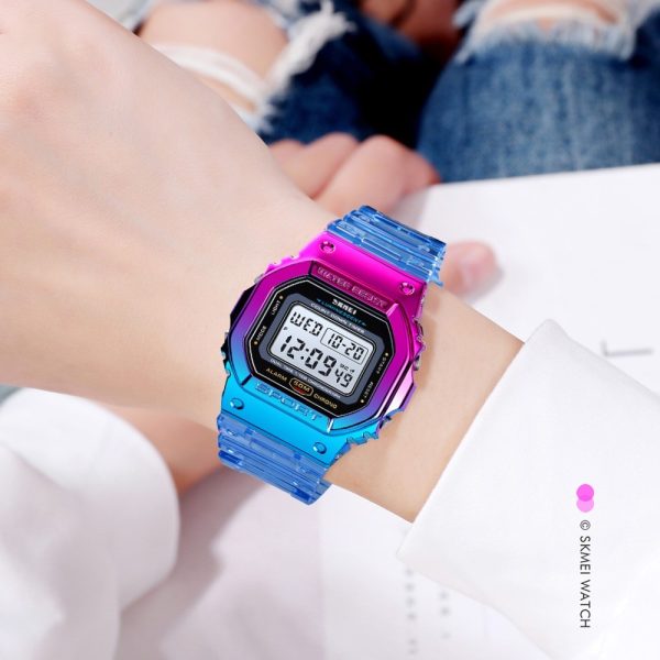 SKMEI 1622 Fashion Electroplated Case Transparent Strap  Digital Wristwatch - Blue - Image 2