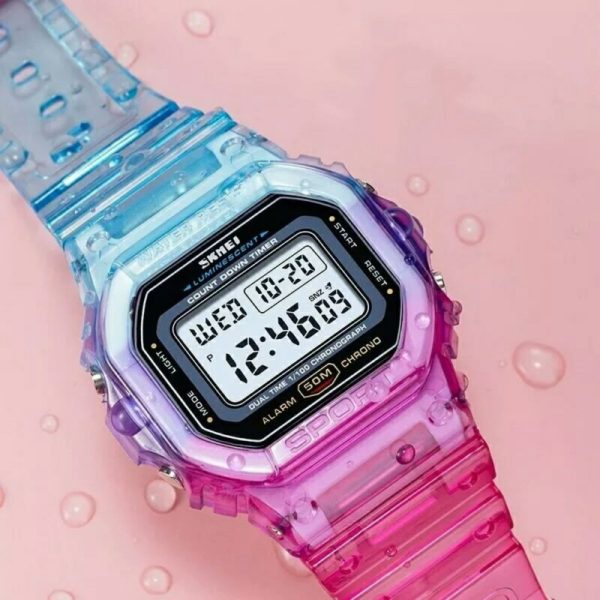 SKMEI 1622 Fashion Electroplated Case Transparent Strap  Digital Wristwatch - Purple - Image 3