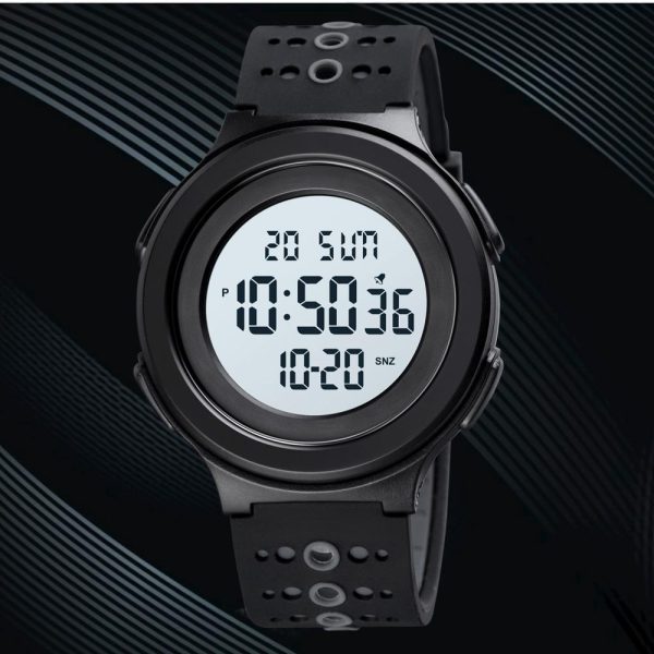 SKMEI 1733 Multi-functional Digital Outdoor Sport Round Dial Casual Watch For Men - Black/White - Image 2