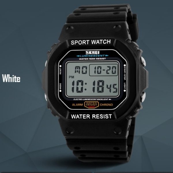 SKMEI 1134 Multifunction LED Digital Electronic Men Military 50M Waterproof Outdoor Sports Wristwatch - Black/White - Image 3