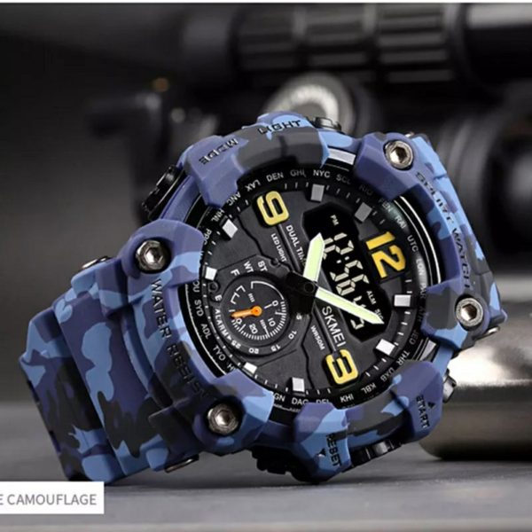 Skmei 1637 Men Digital Analog Dual Display Alarm Waterproof 3 Time Sport Wristwatch - Camouflage/Blue - Image 2