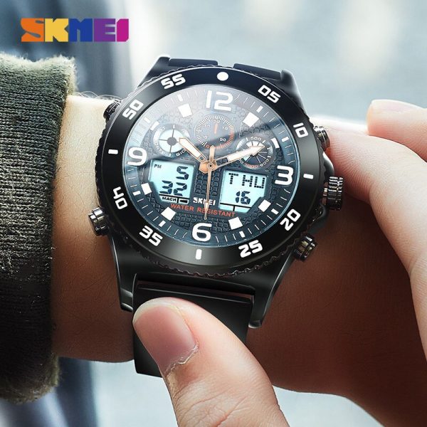 SKMEI 1538 Multifunction Casual Dual Display Waterproof Silicone Strap Quartz Stopwatch For Men - Black - Image 2